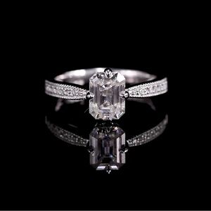 NWT-2.1CTTW S925 SS Moissanite Emerald Cut Engagement Ring D Color VVS1